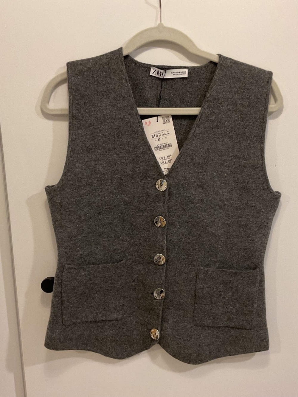 Zara Grey Knit Vest, Size Medium